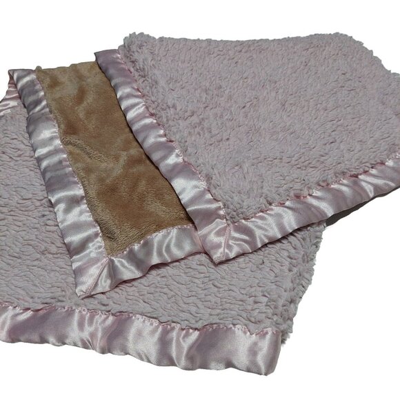 Baby Baby Blanket Satin Trim Pink & Brown Lovey 29x31 - Picture 9 of 9